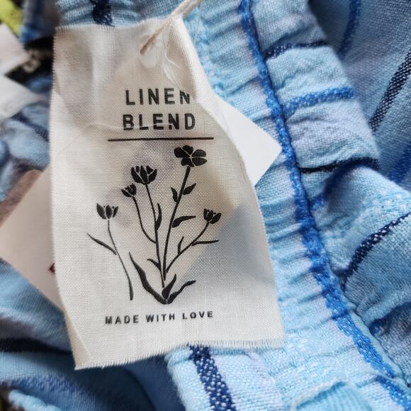 Indigo Rein Blue Striped Linen Blend Pull On Raw Hem Pant Small Pockets - Picture 6 of 6